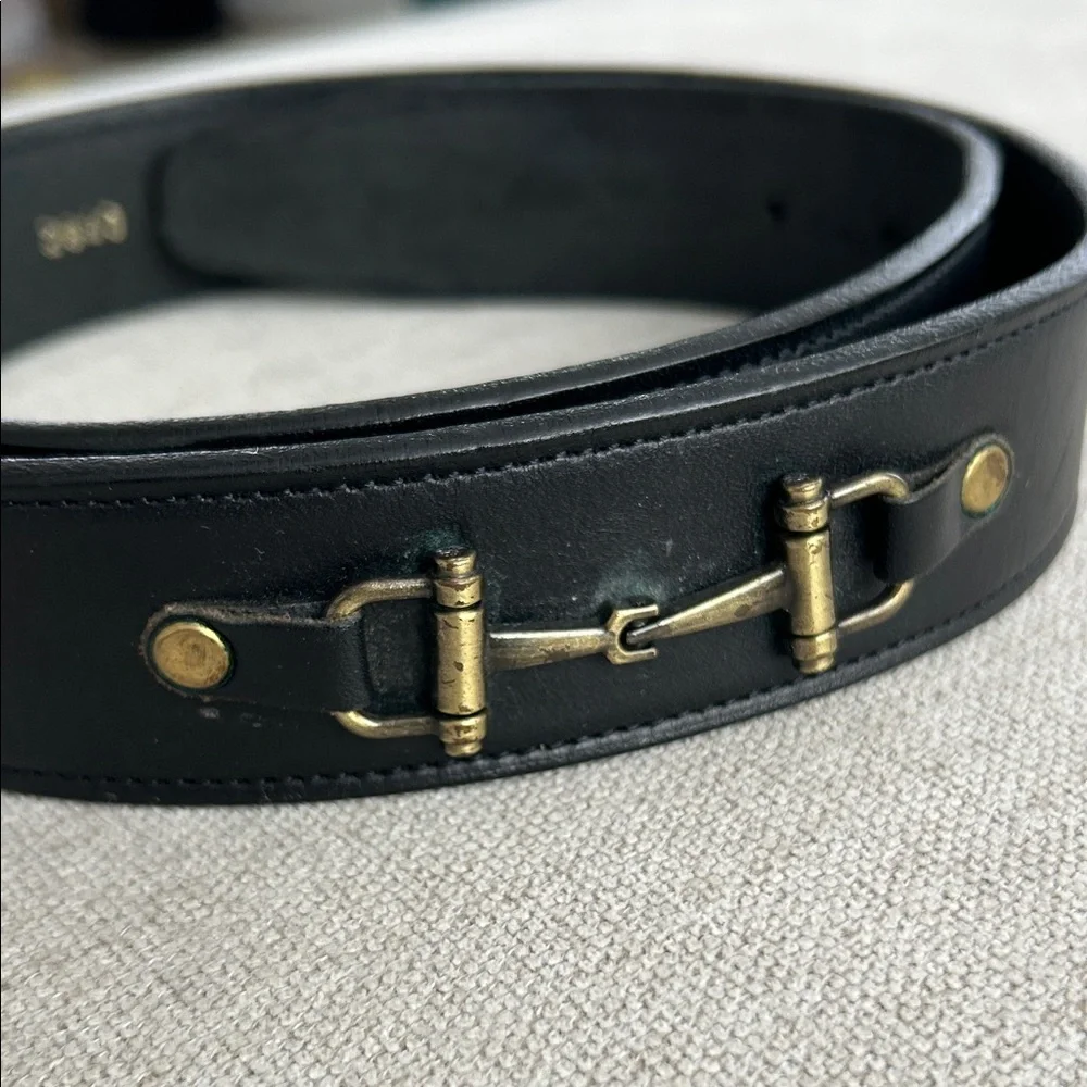 Tory Black Leather Belt with Gold Buckle